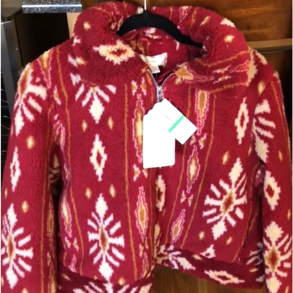 Red Aztec Southwest Sherpa Jacket US L 🎥 - Picture 5 of 15